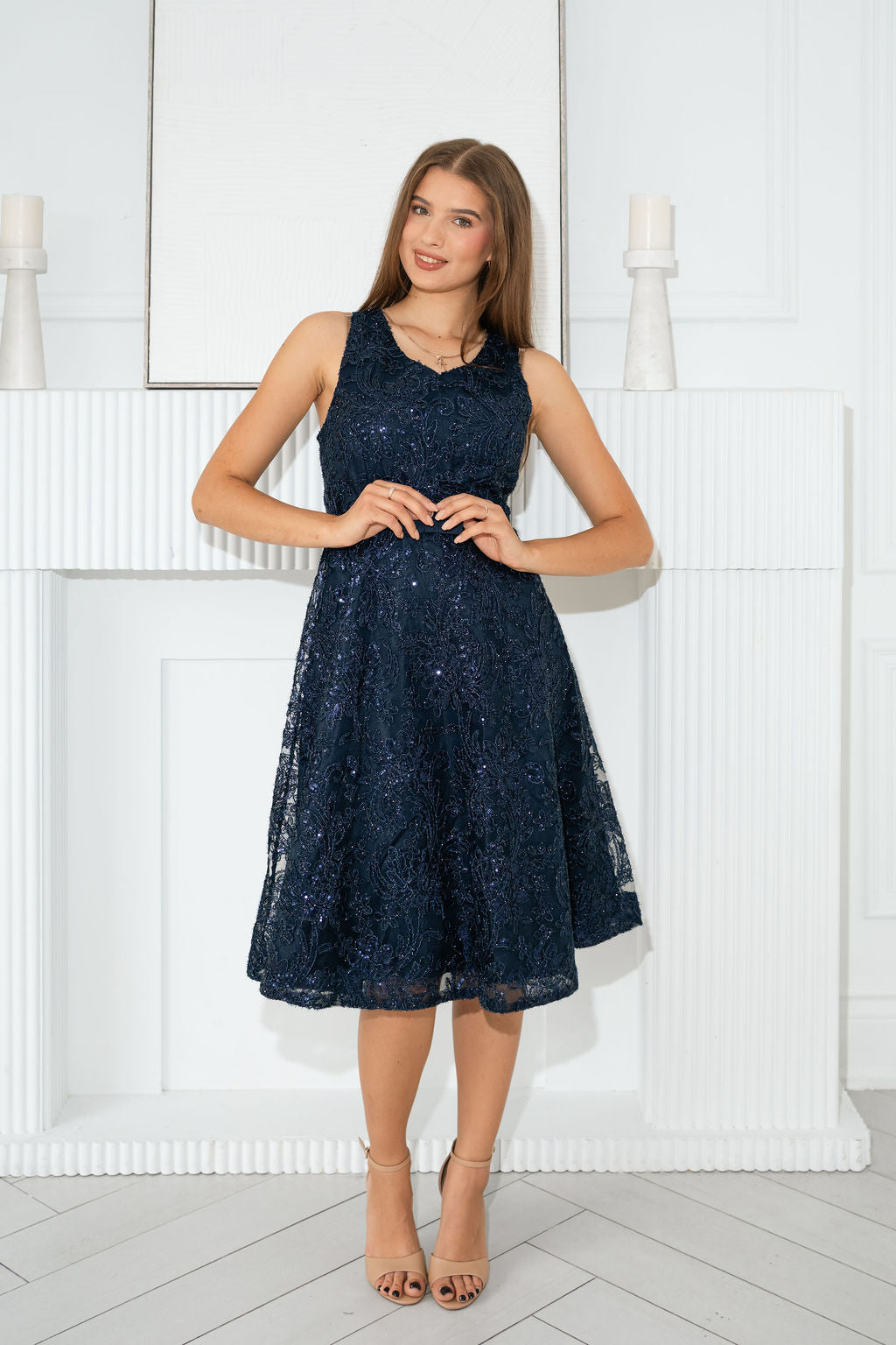 Sequin Glitter Evening Midi Dress
