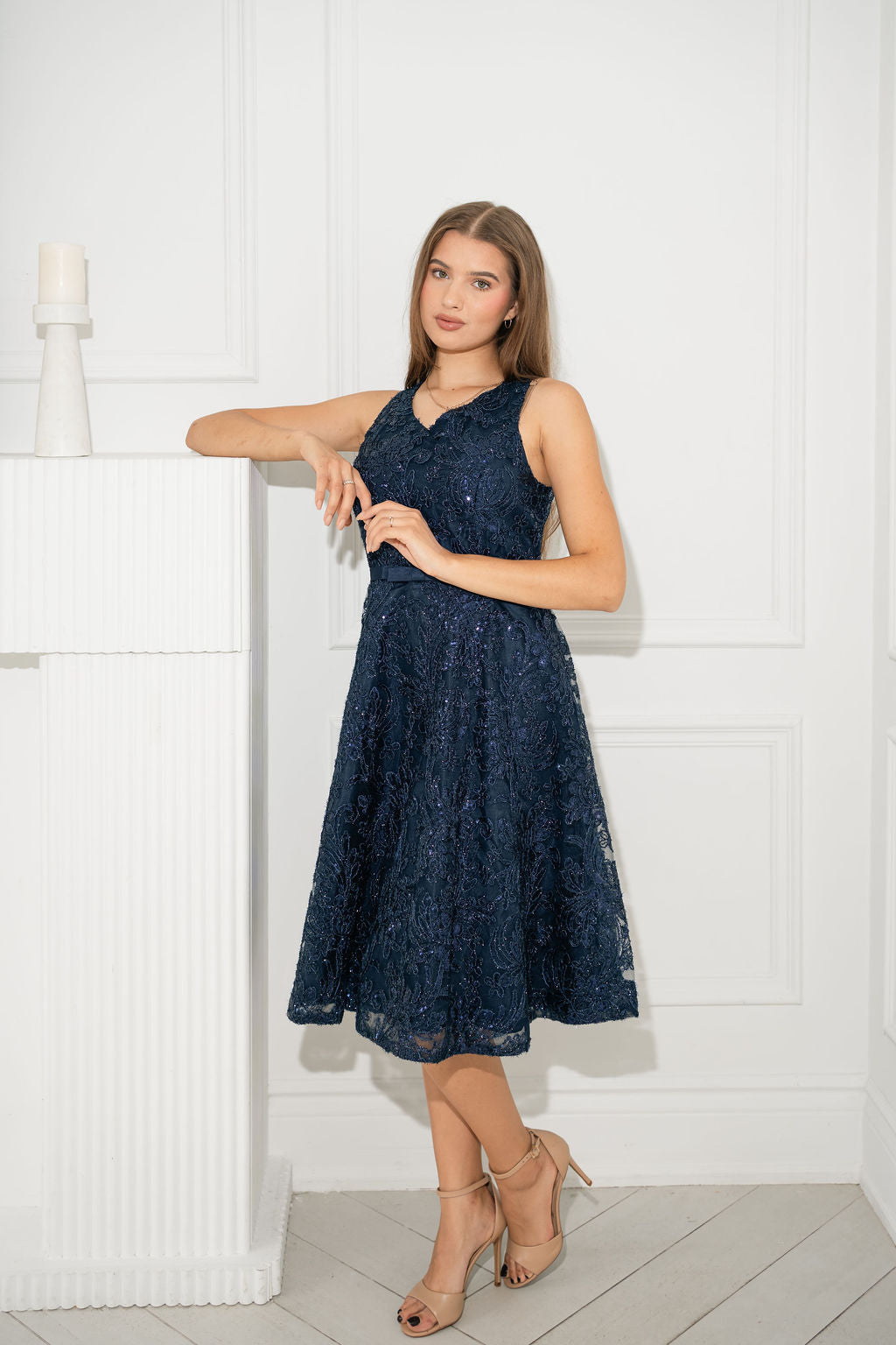 Sequin Glitter Evening Midi Dress