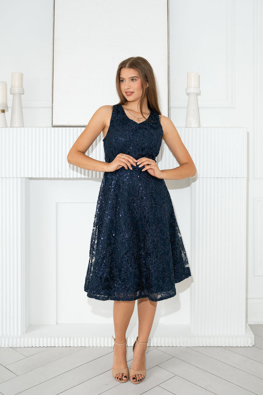 Sequin Glitter Evening Midi Dress